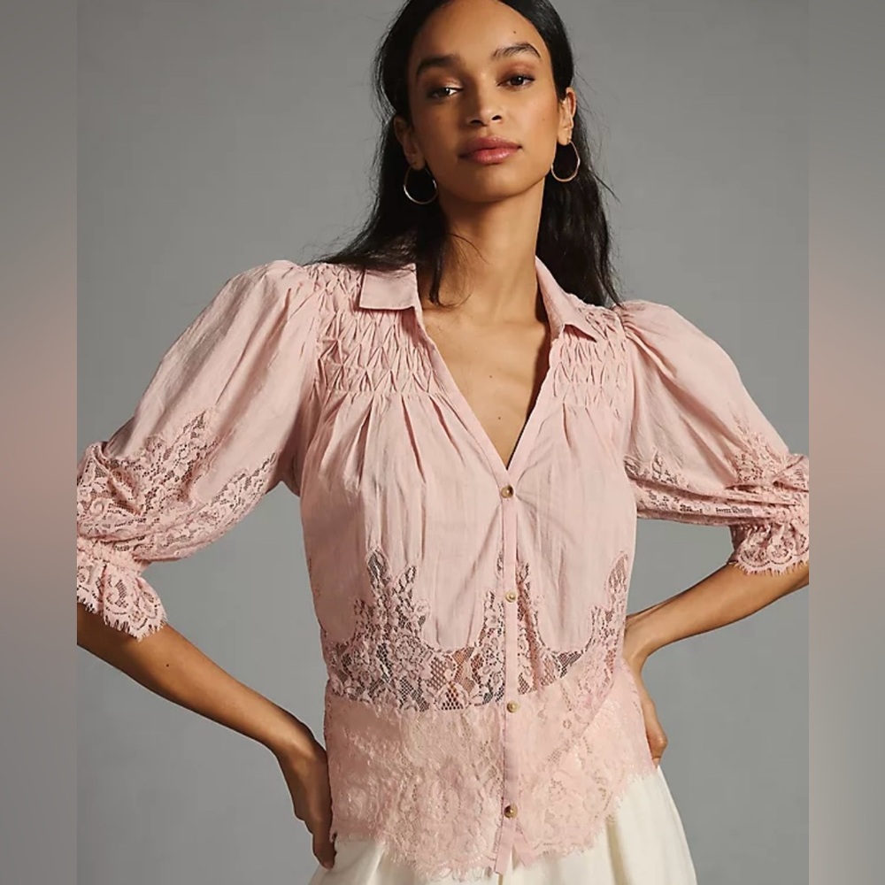 Anthropologie Pink Lace Blouse